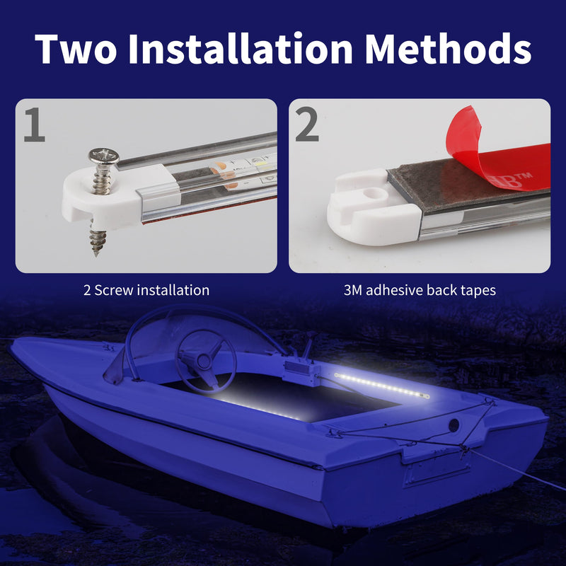 RVZONE LED Boat Interior Lights, Boat Led Strip Lights Marine Waterproof Marine Lighting Strip Night Fishing Lighting for Pontoon, Dinghy, Kayak, Yacht,4 Pcs, White White/11.8 inch/4 Pcs