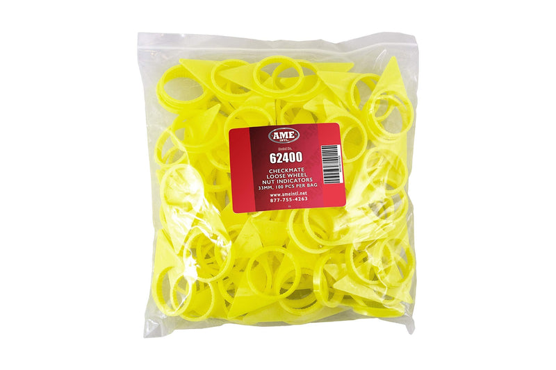 AME INTL 62400 Checkmate Wheel Nut Indicator 33mm – Yellow Visual Loose Lug Nut Alert, 100-Pack