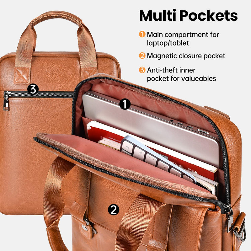 13 Inch Laptop Sleeve Leather Case Bag for 2026 MacBook Neo 13 A18 A3404, MacBook Air 13" M5 M4 M3 M2 A3449 A3420 A3113, iPad Air/Pro 13 M5 M4 M3 M2, Vertical Laptop Shoulder Computer Bag, Brown