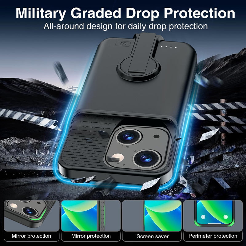 BOPPS Battery Case for iPhone 13/13 Pro/14/14 Pro with Stand，Ultra Slim 8500 Portable Rechargeable Strong Protective Extended Case Cover for iPhone 14,13 Series Black