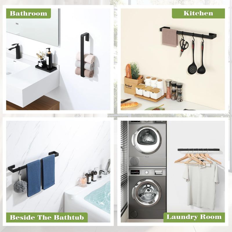 Alise Black Towel Bar, 24 Inch Towel Rack for Bathroom Wall Mounted, SUS304 Stainless Steel Bathroom Towel Holder, Space-Saving Hand Towel Holder, Towel Rail Hanger for Wall, Kitchen Matte Black