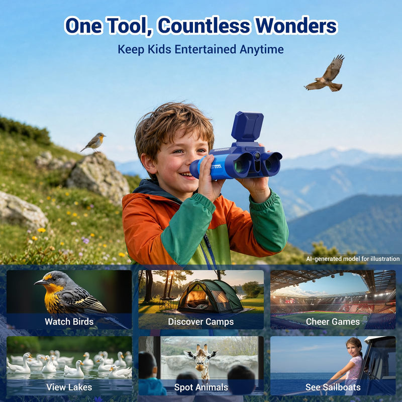 Binoculars for Kids with HD Screen & Night Vision & Games, STEM Science Educational Toy Science Kits STEM Toys for Outdoor, Travel Nature Exploration, Gift for 3+ Years Old Boys & Girls (Navy Blue)