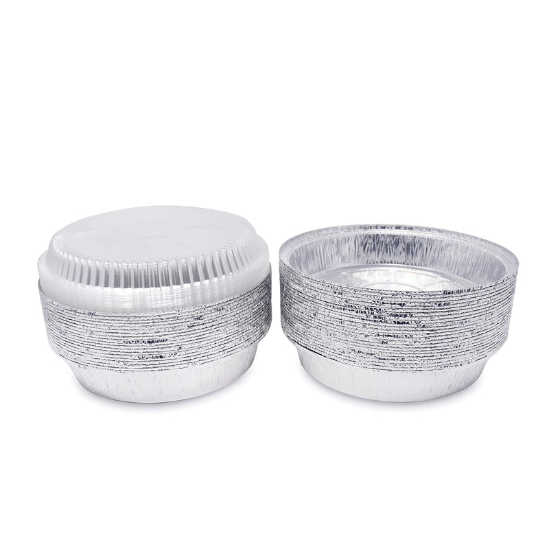 (40 Pack) Premium 8-Inch Round Foil Pans with Plastic Dome Lids l Heavy Duty l Disposable Aluminum Tin for Roasting, Baking, or Cooking 1