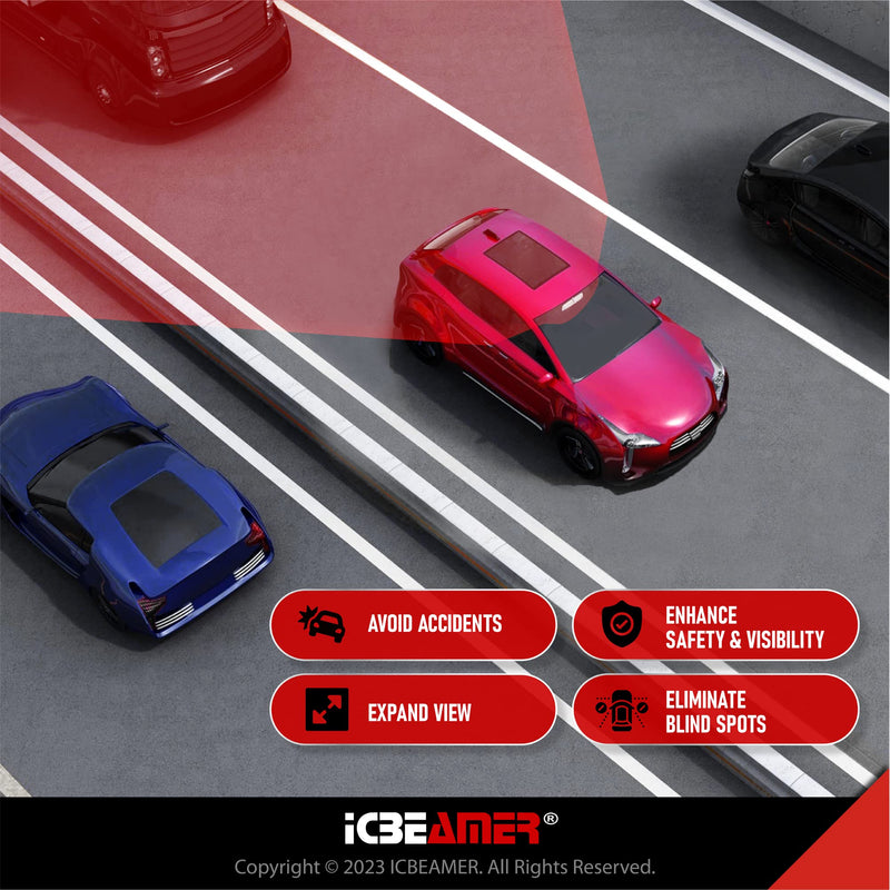 15.8" ICBEAMER Clip On Rear View Mirror | Flat Clear Tint Glass, Panoramic Wide Angle HD Glass, Anti Glare, Universal Fit for Car, SUV, Truck | Eliminates Blind Spots (1 Pack) 15.8"- Flat