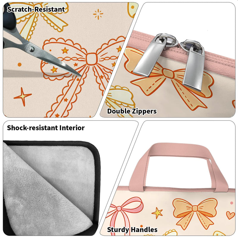 MAYJOYDIY Sweet Bowknot Laptop Sleeve 13-16in Star Heart Computer Cover | Lace Trimmed Bow, Star Heart Print, Shockproof Protective Padding, for Carry Computer Travel Commute, Universal Laptop Case