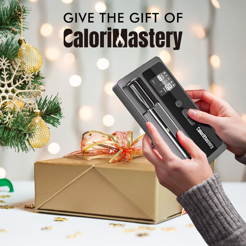 Wireless Meat Thermometer: 500FT Bluetooth Smart Meat Thermometer for Cooking and Grilling, CaloriMastery Digital Food Thermometer with Ultra-Thin Probe for Oven Safe, Kitchen, Smoker, BBQ Black