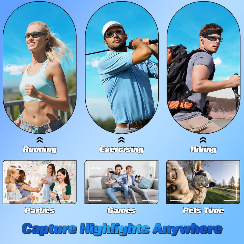Camera Glasses with Bluetooth,Smart Sunglasses Camera 1080P,Sport Action Video Cameras,Video Glasses for Men with Earphone,Wearable Cam with Polarized Lens for Outdoor Sports,Cycling,Hiking(No Audio)