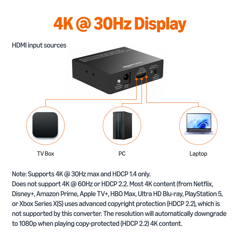 Amazon Basics 4K HDMI to HDMI and Audio Extractor Converter with SPDIF, Stereo Audio Output, Toslink Optical Audio for Apple TV, Fire TV, Fire Stick, Blu-Ray Players, Black