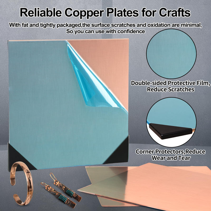 Adrattnay 4-Pack 99.9% Pure Copper Sheets Metal 8" x 8", 24 Gauge Copper Sheets 0.5mm (0.02") with Double-Side Protective Film for Jewelry Making, Crafts, Soldering, Electrical Projects 8x8in
