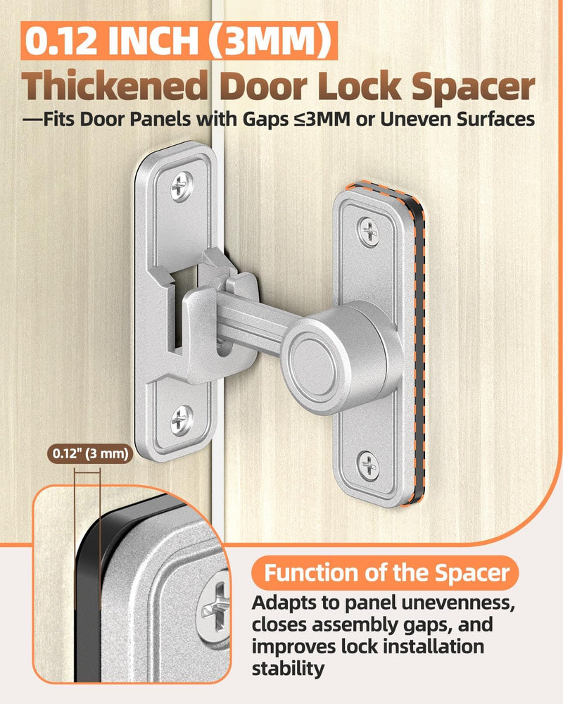 90/180 Degree Flip Barn Door Lock, Heavy Duty Sliding Door Latch Zinc Hardware– Privacy Protection for Barn, Window, Gate, Garden, Bathroom, Cabinet (Silver-2PCS) Silver-2PCS