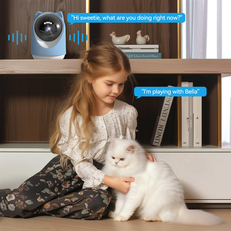 Security Camera Indoor,Wi-Fi &Two-Way Audio,Indoor Camera for Home,Baby/Dog/Cat/Pet Camera with Phone app,Night Vision,Motion Tracking, Compatible with Alexa (Blue) Blue