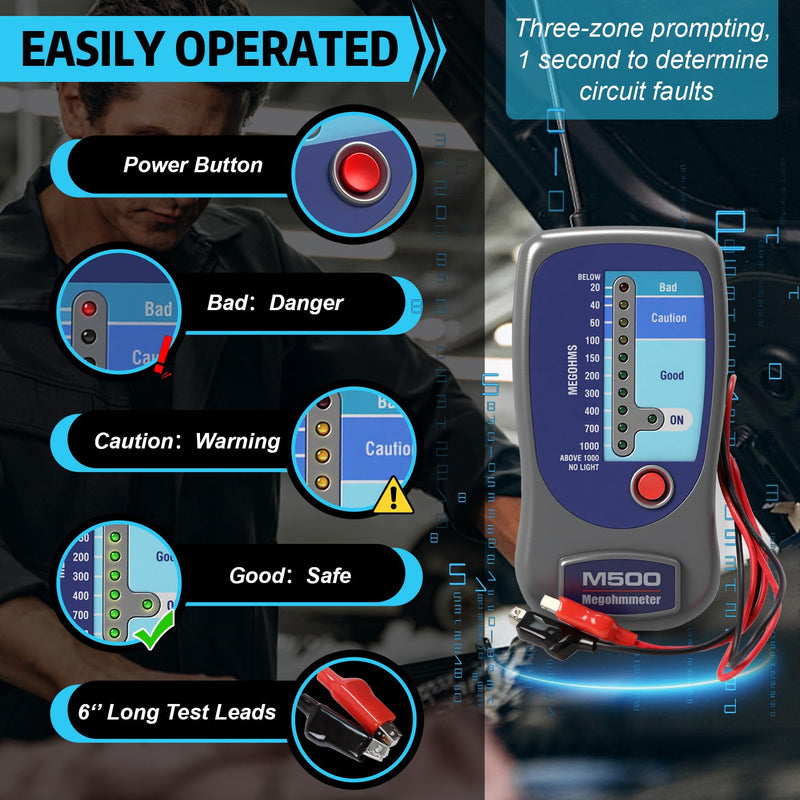 M500 Megohmmeter, Compatible with Supco M500 Megohmmeter, 500 Volts Megohmmeter, M500 Megger Tester Measures Up to 1000 Megohms, Ideal for HVAC Compressor Tester and Home Improvement Use