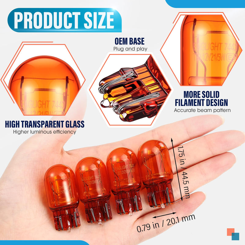 4 Pack 7444NA LED Bulbs 7444NA Long Life Miniature Bulbs Amber T20 12v 21/5w Automotive Lighting Reverse Lights Strobe Brake Backup Tail Turn Signal Replacement Interior Lighting Side Lights
