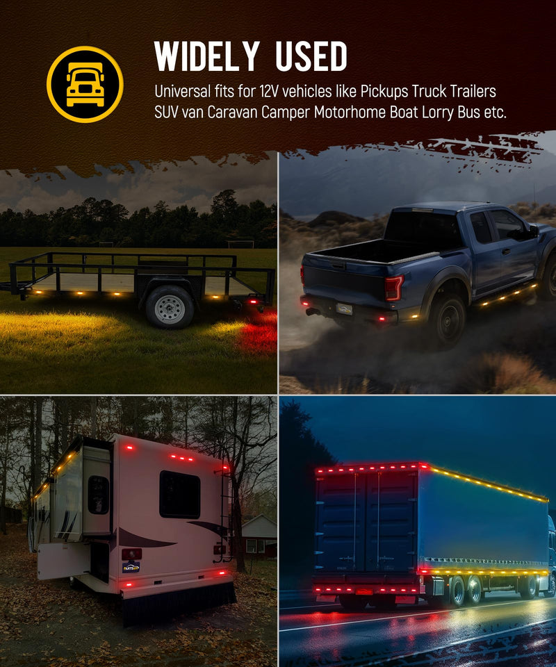 Partsam 10Pcs 3.9 inch 3LED Side Marker Clearance Lights with Reflectors for RV Truck Trailer Camper UTE UTV, Sealed Waterproof, 12V, Surface Mount (5 Amber+5 Red) Amber/Red