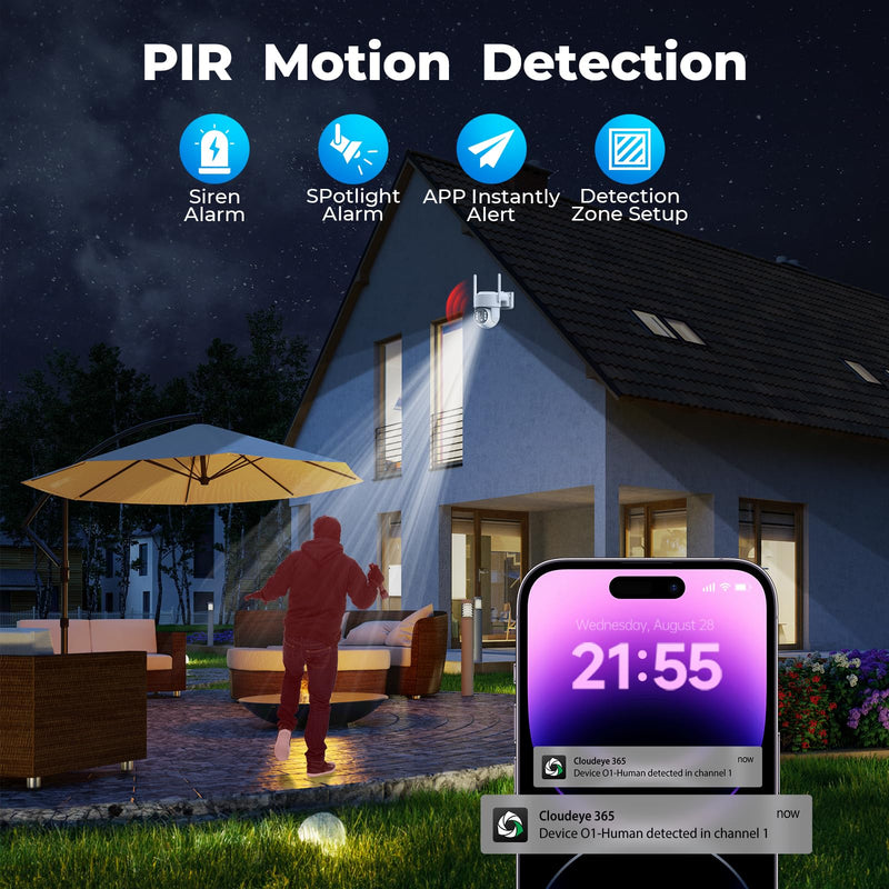 Camcamp Security Cameras Wireless Outdoor, Solar Powered Wireless Security Camera System, 2K PTZ, Color Night Vision, PIR Motion Detection, App Alert, 2-Way Talk, IP66 Waterproof Add-on-Cam