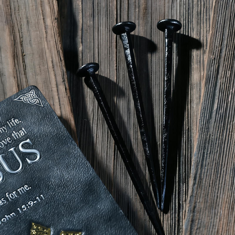 3 Pcs Wrought Iron Decorative Nails,Jesus Cross,Confirmation Gifts,Christian Home Decor,Hand Forged Nails,Hand Forged Crucifixion Nails,Iron Nails,Jesus Crucifixion Flat Head Nail (3) 3