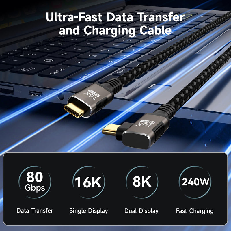 right angle USB-C Cable 3.3FT Compatible With Thunderbolt 5/4,Type C 240W Fast Charging,USB C 16K@60Hz/8K@120Hz HD Video Output for Display,USB 5/4 90 degree Cable 80Gbps Data Transfer for SSD/Dock. 3FT