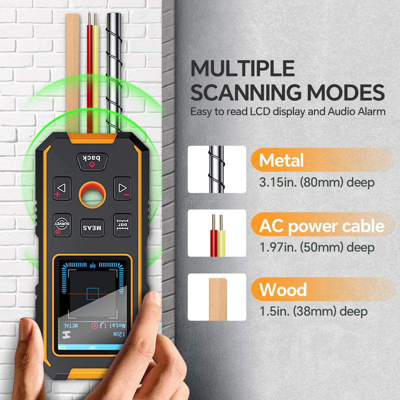 Stud Finder Wall Scanner - with Laser Distance Meter & Digital Level, 5 in 1 Rechargeable Multifunctional Stud Detector with Upgraded Sensor, HD LCD Display and Voice