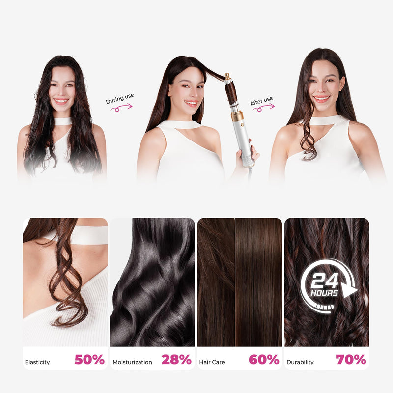 MogaWave Airbrush Pro Hair Styler 6 in 1 Air Styler with 1000W Hair Dryer, Blow Dry Hair Brush, Air Curler, Multi Hair Stylers for Drying and Styling Straightening Volumizing Curling Sleeking White
