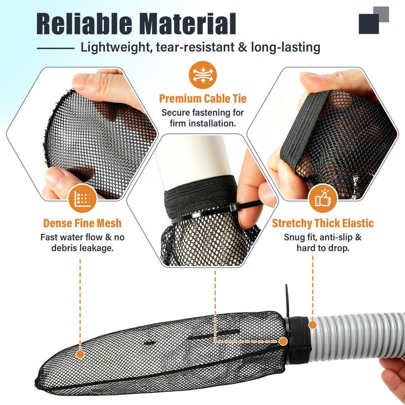 64-Piece Lint Trap and Cable Ties Set, Black | 16 Nylon Mesh Lint Traps, 48 Cable Ties, For Washing Machine, Easy and Effective Lint Filtration 16pcs Black