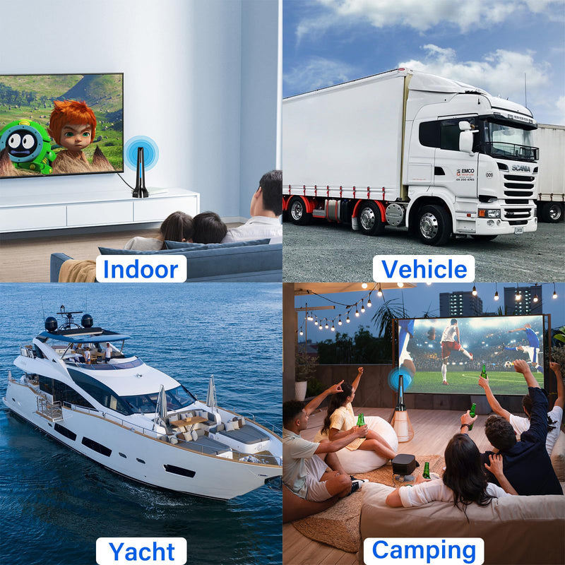 TV Antennas for Smart Indoor, Long Range & 360° Reception with Magnetic Base for Easy Installation, Digital HDTV Antenna Supports 4K, 1080p for Smart TV Local Channels Blue-black
