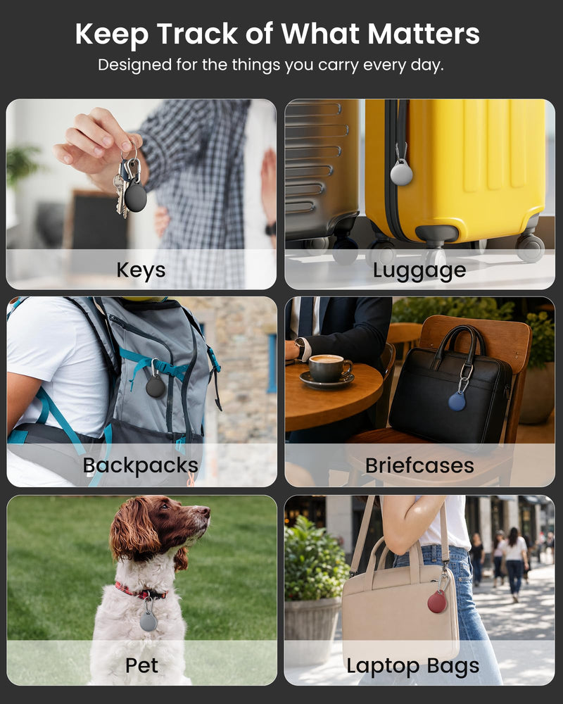 AirTag Holder for Apple AirTag 2nd & 1st Gen, 4 Pack Airtag Keychain Case | Airtag Holder Anti-Lost, Waterproof & Shockproof& Anti-Scratch Air Tag Case, for Kids, Pets, Keys, Luggage, Backpacks Black/Navy Blue/Wine Red/Gray