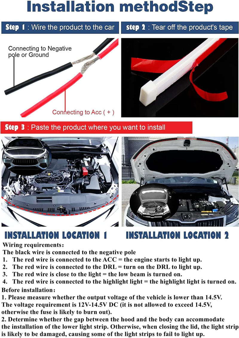 Car LED Hood Light Strip, 70 Inch 12V Flexible Waterproof Daytime Running Lights for Car, Universal Engine Cover Decoration Accessories for Cars, SUVs, Trucks, Dynamic Scan Start-up Effect (White) White 70 Inches
