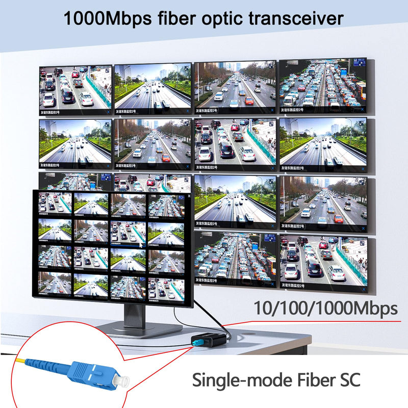 Gigabit Fiber Media Converter - A Pair of Bidi Single-Mode Fiber-Optic Transceiver SC to RJ45 Port, 20Km Transmission, 1000Mbps Fiber to Ethernet Converter for Network SOC Video Security VSaaS PSIM Black shell