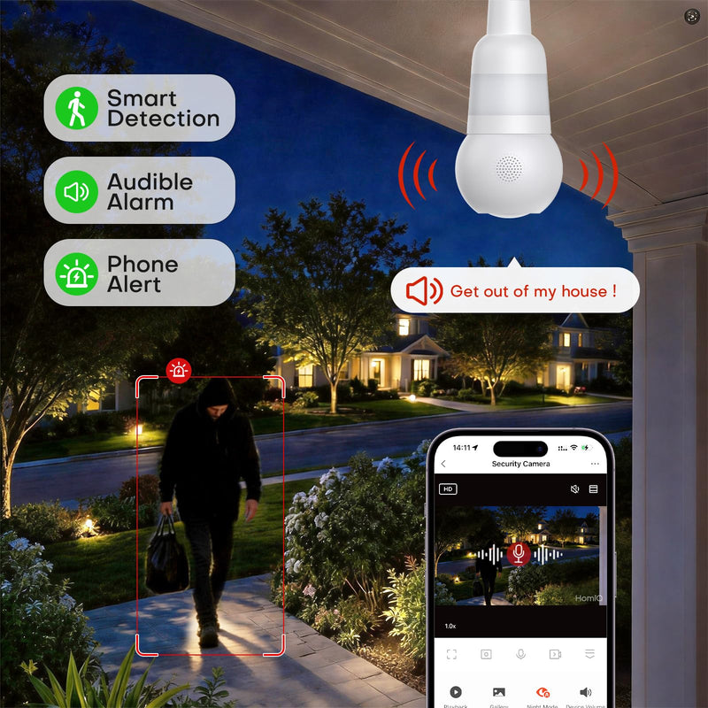 5MP 3K Light Bulb Camera,Color Night Vision Wireless with Alexa | Smart Detection & Two-Way Audio,Light Bulb Camera Outdoor Indoor with 2.4GHz & 5GHz Dual-Band WiFi E26/27 5MP