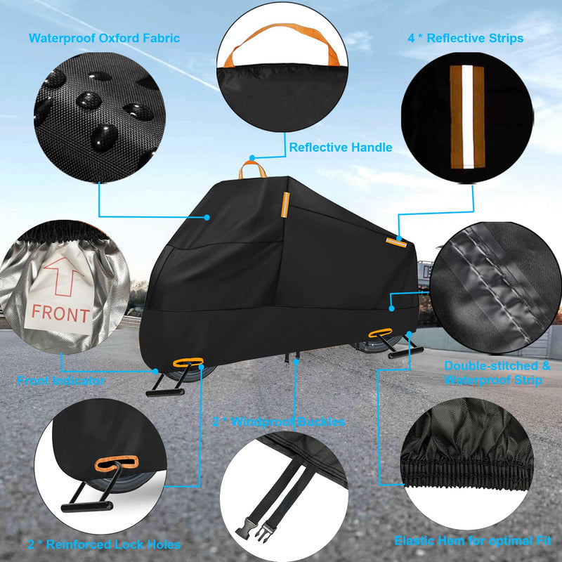 Motorcycle Cover Waterproof Outdoor, 300D Heavy Duty Motorcycle Cover for Ninja 250 300 650 1000 Yamaha YZF R1 R7 MT-09 Suzuki GSXR 600 750 1000 Scooter Cover Protection Fits up to 86" - Black L (Fits up to 86")