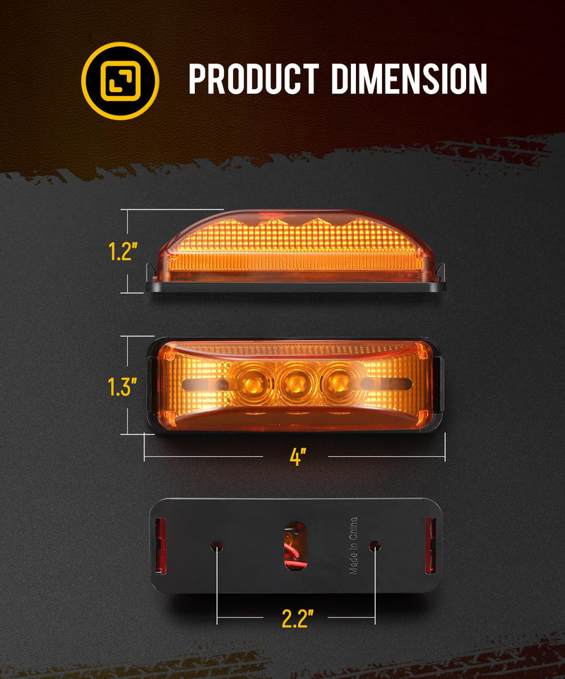 Partsam 10Pcs 3.9 inch 3LED Side Marker Clearance Lights with Reflectors for RV Truck Trailer Camper UTE UTV, Sealed Waterproof, 12V, Surface Mount (5 Amber+5 Red) Amber/Red