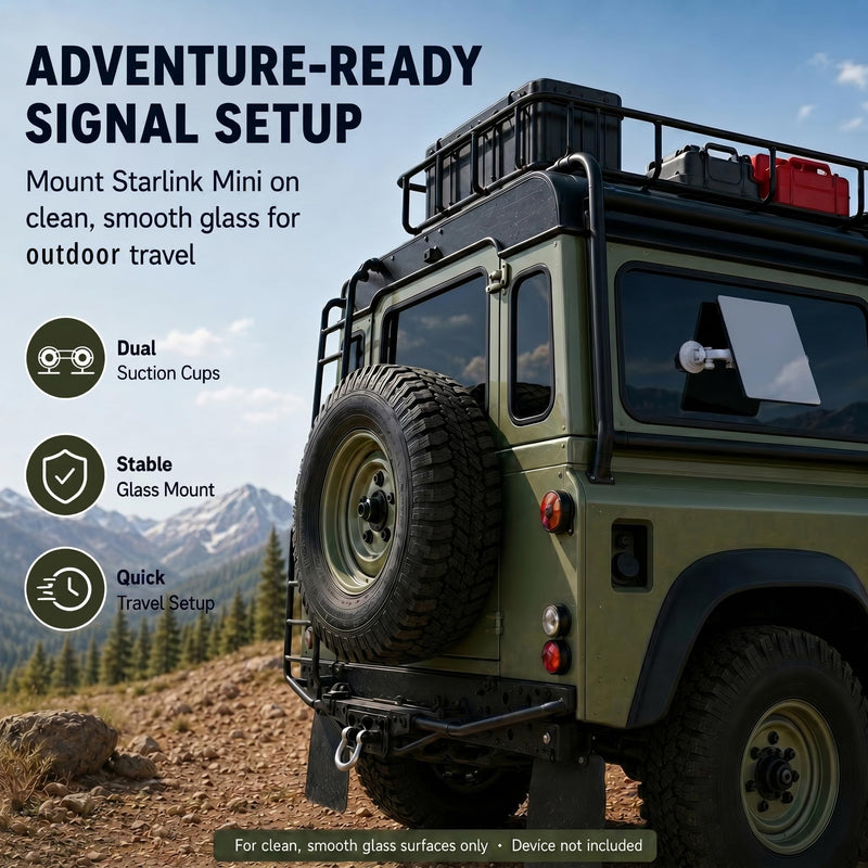 for Starlink Mini: Suction Cup Window Mount, Dual 3.5-Inch Cups | Dedicated lock; multi-joint arm holds position, folds flat for travel.