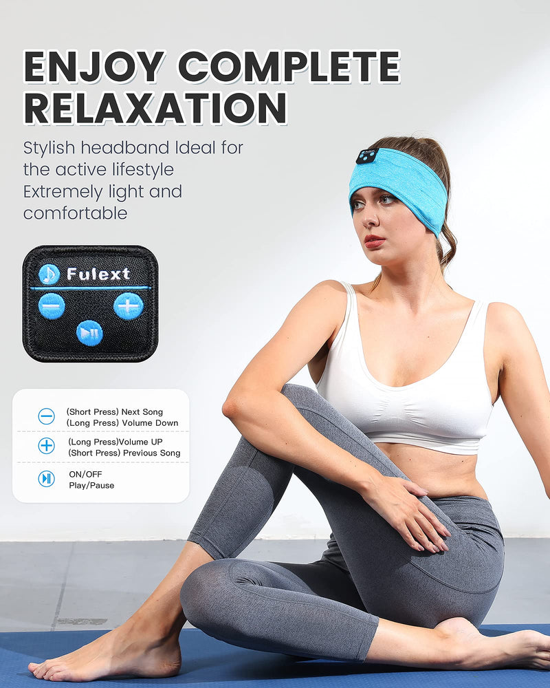 Sleep Headphones Bluetooth Headband, Perytong Upgrage Soft Sleeping Wireless Music Sport Headbands, Long Time Play Sleeping Headsets with Built in Speakers Lightblue White