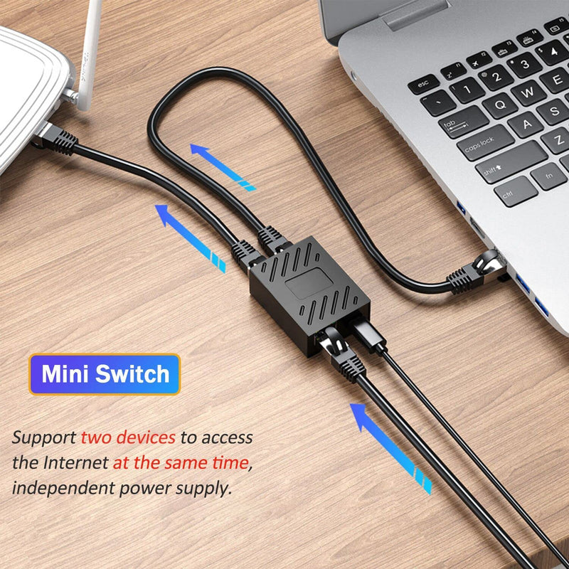 RJ45 Ethernet Spliter 1 to 2, Ethernet Swtich1 Female to 2 Female with USB Power Cable, RJ45 Splitter for Cat5/5e/6/7/8 Cable [2 Devices Simultaneously Networking]