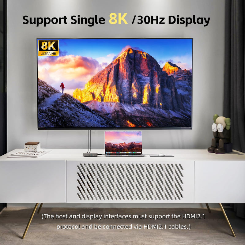 USB C Docking Station Dual Monitor 4K@60Hz or Single 8K@30Hz with 2 HDMI for Windows Laptops,11-in-1 Laptop Docking Station with 5 USB A/C, SD, Gigabit Ethernet, Audio, 130W AC Power Supply 8K DOCK