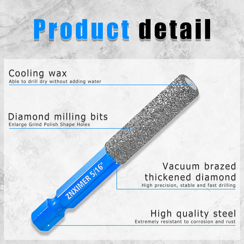 Diamond Drill Bits Set for Ceramic, Porcelain, Glass, Marble, Tile, Granite, Stone and More - 10pcs Tile Drill Bits for Efficient, Precise Drilling and Milling Set4-(3/16"D to 3/8"D)-10Pcs