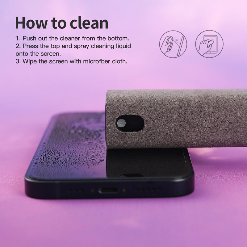Touchscreen Screen Cleaner Kit 2 Pcs, Phone, Tablet and Car Screen Cleaner, Two in One Spray and Microfiber Cloth(2 Pack Grey) 2 Pcs Grey