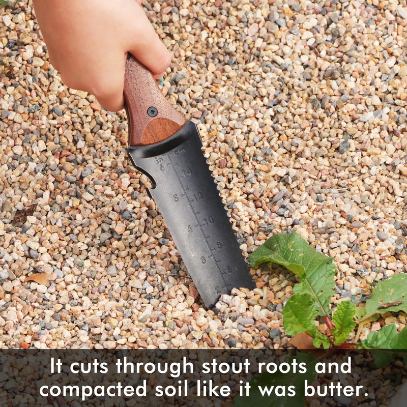 Restmo Professional Hori Hori Garden Knife with Sheath, Heavy Duty High-Strength Stainless Steel Blade & Dual-Tip Weeding Design, Full-Tang Construction with Depth Gauge for Gardening & Farm Use Double Head 2.2 Inch