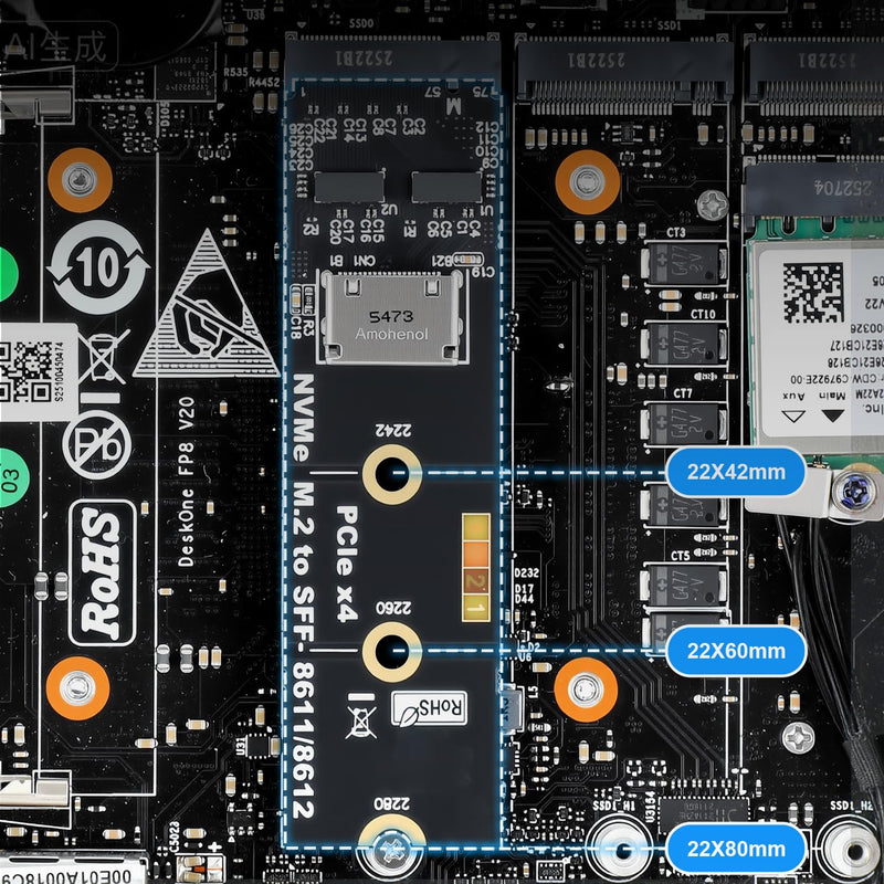 RGEEK M.2 NVME to OCuLink SFF-8612 Adapter, PCIe 5.0 x4 128Gbps to OCuLink | SFF-8611 4i Host Adapter with ReDriver, for eGPU GPU External Graphics Cards and M.2 NGFF SSD 2280 2260 2242
