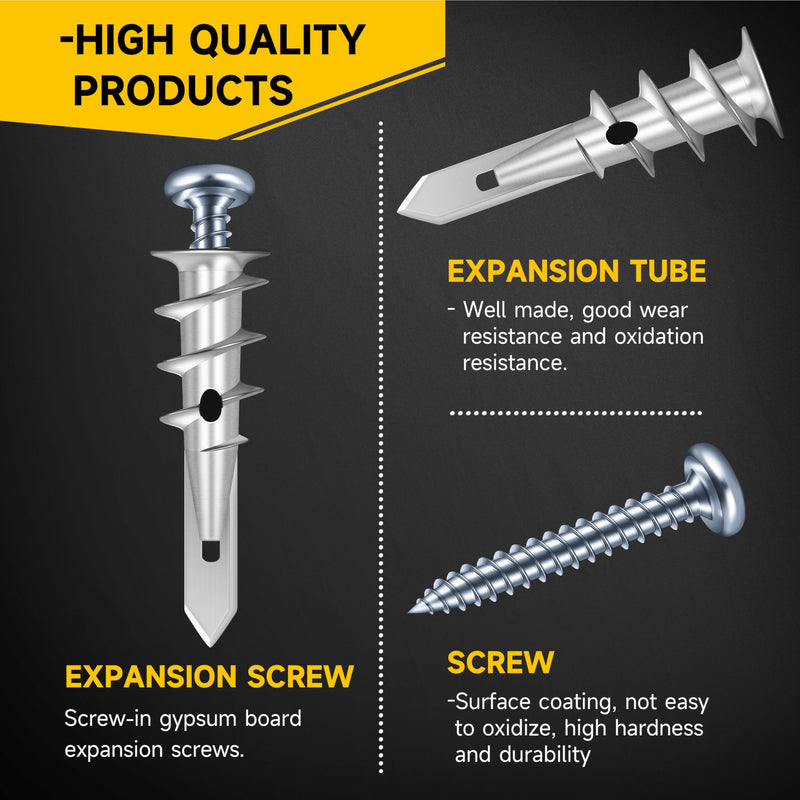 Mywish #8 Self Drilling Drywall Anchors and Screws Kit, Metal Drywall Anchors with Screws, 120PCS Wall Anchors and 120PCS Screws for Drywall, 75LB Wall Hanging Kit Single-point 120