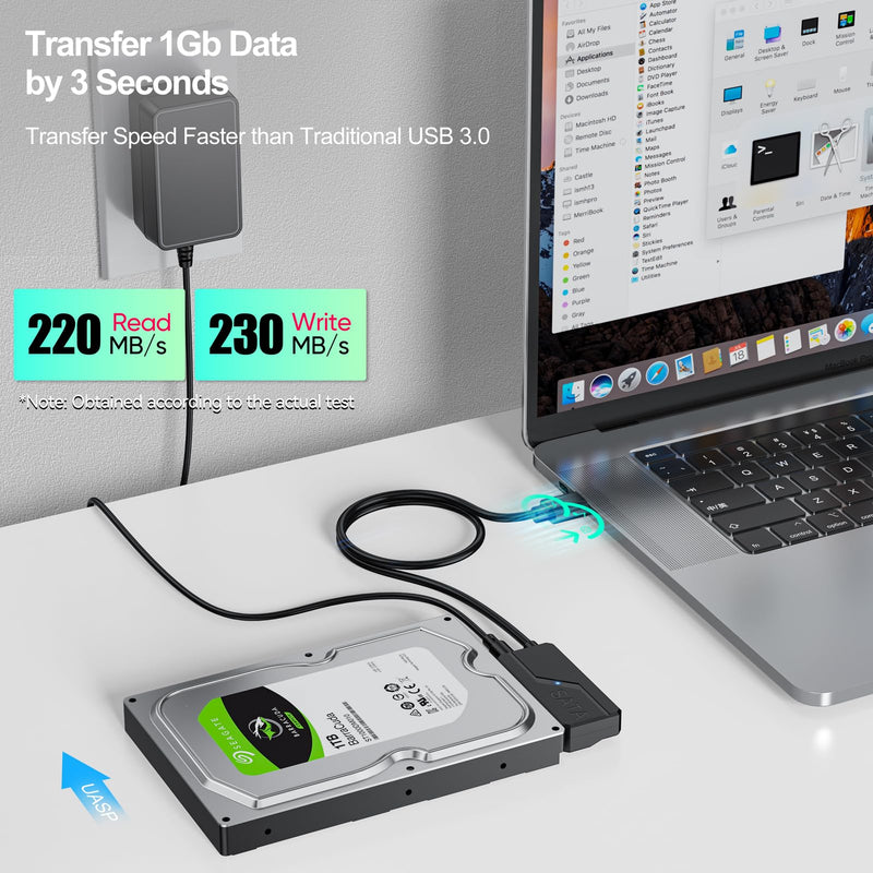 SATA to USB Adapter with Power, USB 3.0 to SATA III Converter with 12V 24W Adapter External Hard Drive Cable for 2.5 3.5 Inch HDD SSD UASP Seagate WD Hitachi Toshiba 1 SATA to USB 3.0 with Power