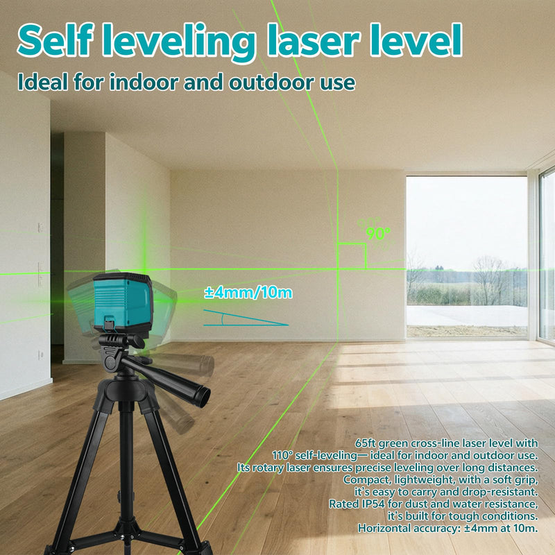 Laser Level with Tripod, 65 feet Green Cross Line Self Rotary Leveling Laser Level, Manual Self leveling and Pulse Mode,IP54 Waterproof Battery Carrying Bag Included (Blue) Blue With Tripod
