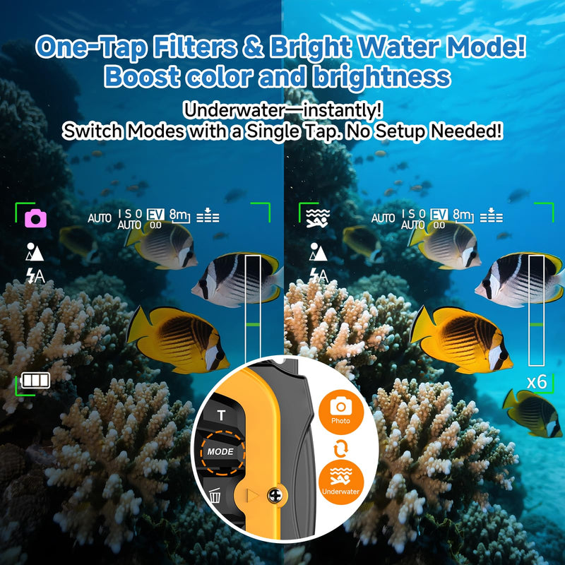 Underwater Floating Digital Camera – 48MP HD Bare-Body Waterproof Camera, No Case Needed for Underwater Fun & Childhood Memories (Orange) Orange