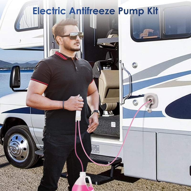 RV Electric Antifreeze Pump Kit, RV Antifreeze Accessories, Self-Priming Water Pump with 2 Hoses, Winterize RV Plumbing System, Marine Boat, Camper (RV Electric Antifreeze Pump Kit) Rv Electric Antifreeze Pump Kit