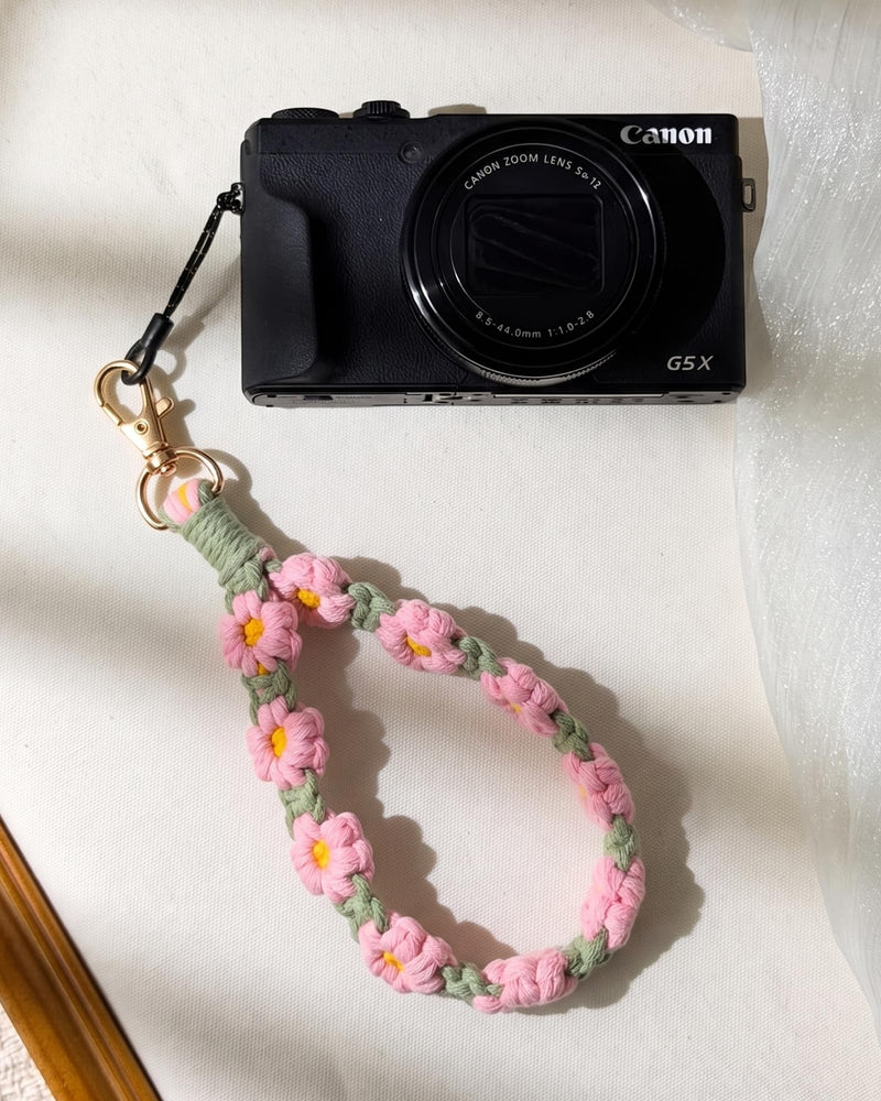 Boho Macrame Phone Wrist Strap, Handmade Phone Lanyard Charm for Women | Handmade Weaving Sturdy, Anti-Loss Chain with Tether Tab, Keeps Phone Secure for Shopping, Travel, Fit Full-Coverage Cases Sakura Pink