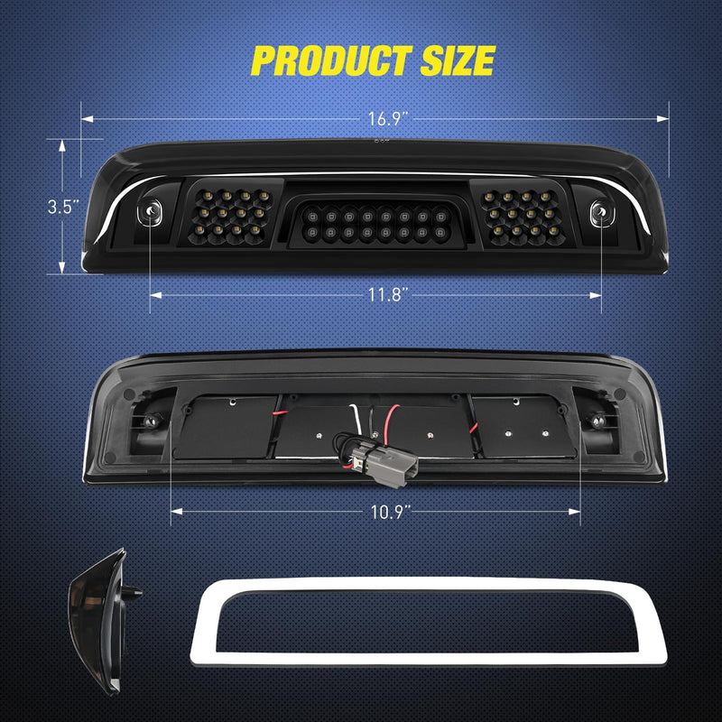 Nilight Third Brake Light High Mount 3rd Stop Reverse Cargo LED Lighting for Chevy Silverado GMC Sierra 1500 2500 3500HD 2014-2018 Pickup Truck Rear Cab Center Tail Lights Smoked Lens Chevy/GMC 2014-2018