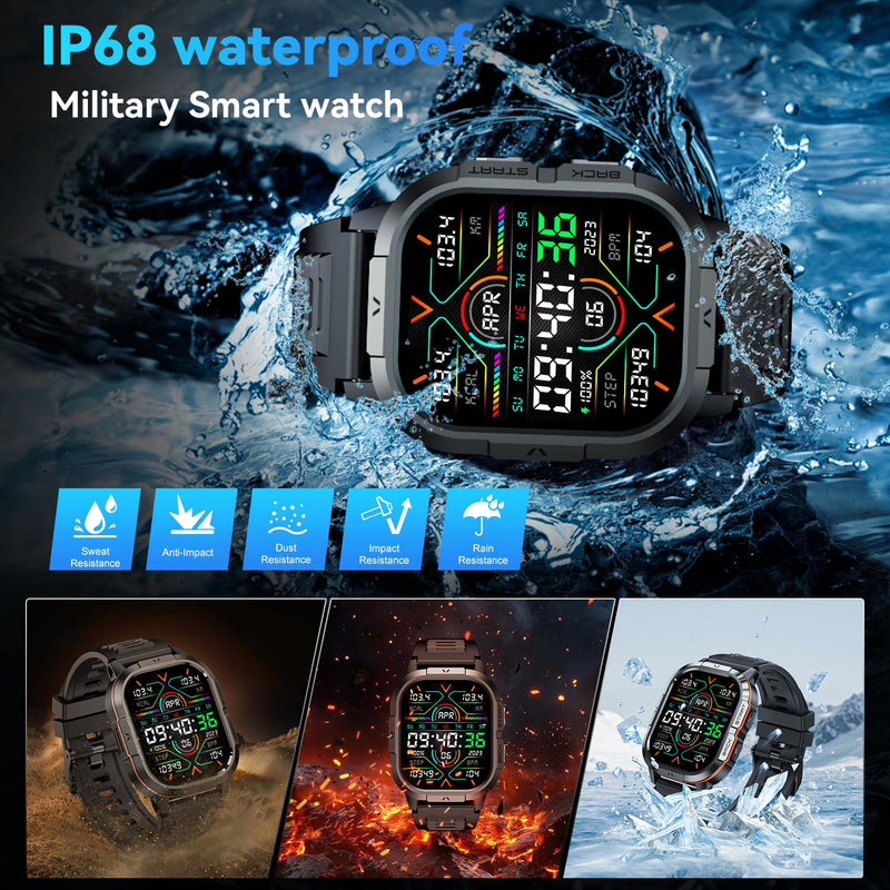 Smart Watch for Men Fitness Tracker: Military Make Answer Call Smart Watches for Men Digital Watches Waterproof Smartwatch Android Phone iPhone Samsung Compatible Running SpO2 Heart Rate Monitor Black