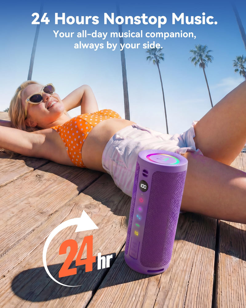 BassBloom Roar 3 Portable Bluetooth Speaker,20W Powerful Sound with Deep Bass,IPX6 Waterproof,24H Playtime,Bluetooth 5.4,RGB Lights,Wireless TWS Pairing (Purple)