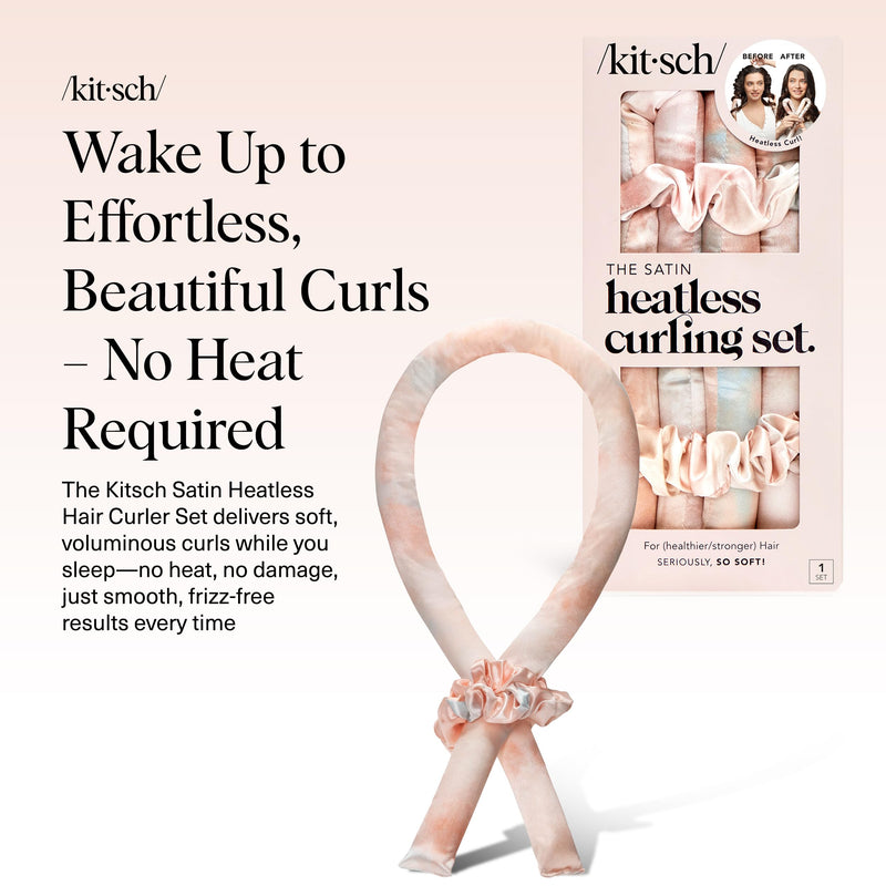 Kitsch Satin Heatless Curler Set - Sunset Tie Dye | Heatless Curls Overnight w/34 " Hair Waver & 2 Satin Scrunchies, Comfortable Hair Curlers to Sleep in for Frizz-Free Hair