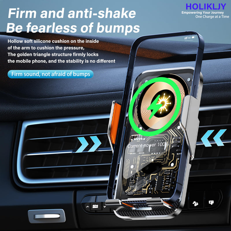 Car Phone Holder Charger Wireless Cell Phone Car Mount - 15W Fast Charging Auto-Clamping Air Vent Car Phone Mount Charger for iPhone 16 Pro Max 16 15 14 13 12 Pro and Sumsung Galaxy Series Silver